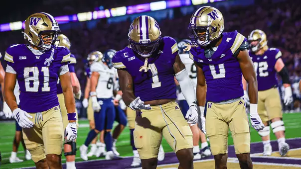 Jonah Coleman celebrates his fourth touchdown against UC Davis