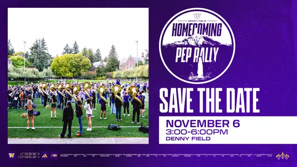 UW homecoming pep rally on Denny Field Nov. 6, 2026