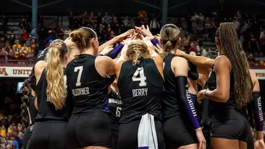 Team huddle at Minnesota