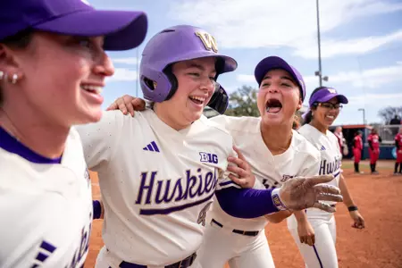 Jadyn Glab and Gabi Toney celebration after walk off home run over No. 9 Nebraska