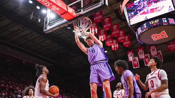 Hannes Steinbach finishes a dunk at Rutgers