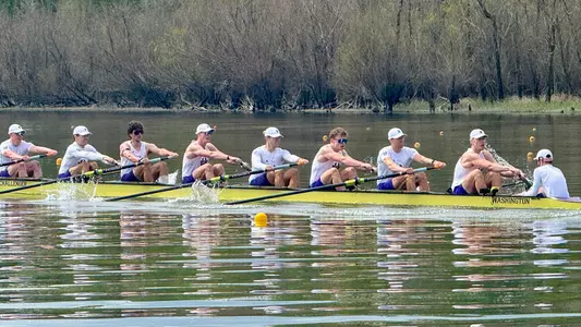 A Washington men's rowing crew races vs. Oregon State at Vancouver Lake on April 11, 2026