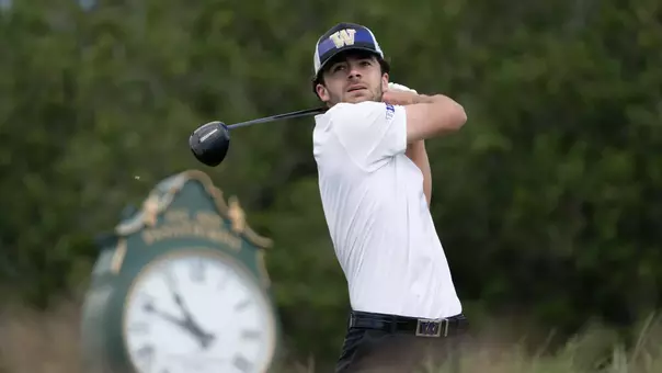 Brock Maulding hits a drive at Pasatiempo Golf Course