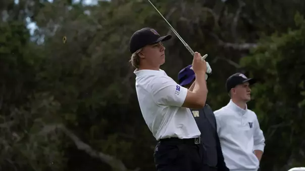Emil Herstad hits a tee shot following the second round of the Western Intercollegiate