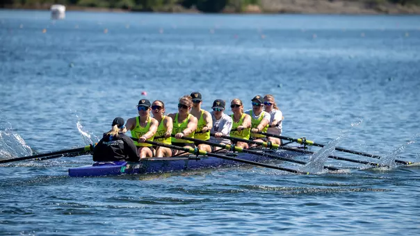 Washington's women's fourth varsity eight practices on Lake Natoma ahead of the B1G Invitational on April 17, 2026