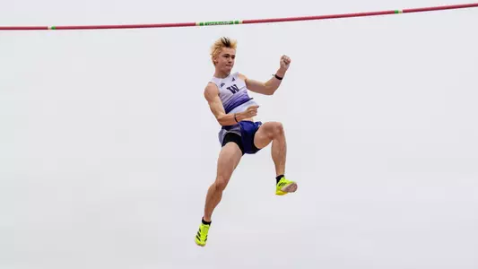 James Rhoads flying in the pole vault at the Texas Relays