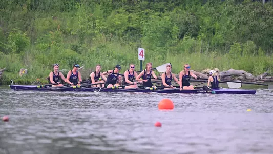 Washington's fourth varsity eight atter winning its race at 2026 Big Ten Rowing Championships in Indianapolis, May 17, 2026