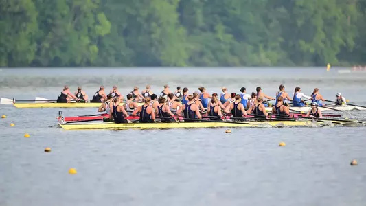 Washington women's varsity eight racing at 2026 Big Ten Championships at Indianapolis Rowing Center, May 17, 2026