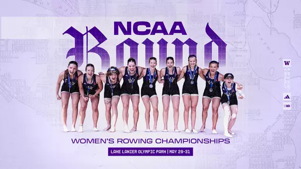 Graphic announcing that Washington's women's rowing team has been selected for the 2026 NCAA Championships