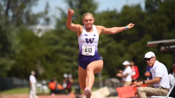 Ava Washburn long jumping at Stanford in 2026
