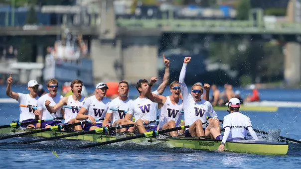 the Uw men's varsity eight celebrates its win over Great Britain in the 2026 Windermere cup, May 2, 2026