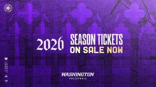 Graphic stating 2026 season tickets on sale for volleyball