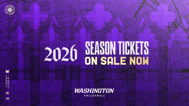 Graphic stating 2026 season tickets on sale for volleyball