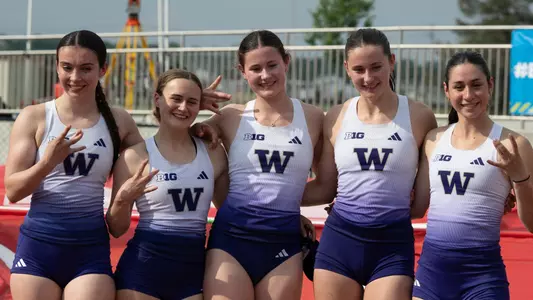 Women's Pole Vaulters posing together at Big Tens