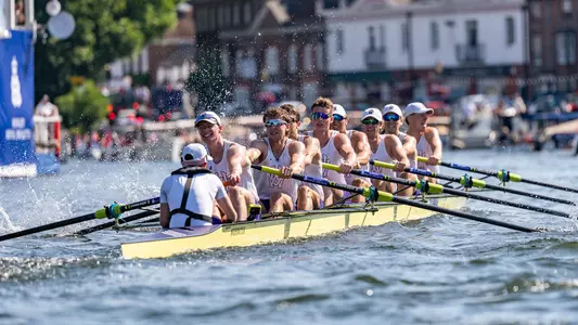 A uw men's eight competes in the Temple Challenge Cup at Henley Royal Regatta in 2026