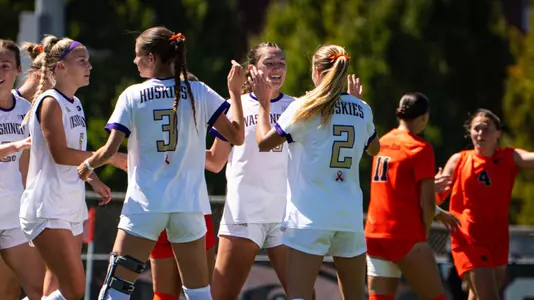 Avery Nguyen and Anna Menti celebrate a goal at Oregon State