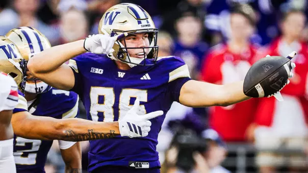 Decker DeGraaf celebrates a first down against Ohio State