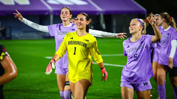 Tanner Ijams celebrates Washington's 2-0 win over Maryland