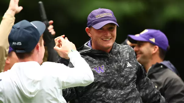 Finn Koelle celebrates his hole-in-one at the Sahalee Players Championship