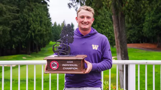 Finn Koelle holds the 2026 Sahalee Players Championship individual champion trophy