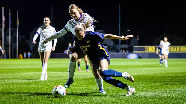 Maylen Montoya defends an attack in Washington's 1-0 win at Michigan