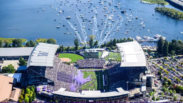 Aerial view of Husky Stadium on Sept. 6, 2026