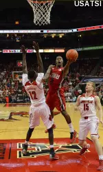 Trency Jackson goes up for a shot against the Cards in Saturday's game.