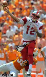 Brandon Doughty passes to avoid the sack.