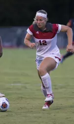Iris Dunn races to the ball against a UT Martin defender