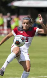 No. 19 Shayna Dheel makes a play on the ball during Sunday's match against Miami