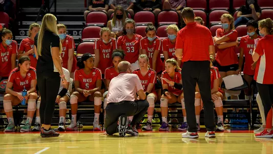 WKU Volleyball team huddle