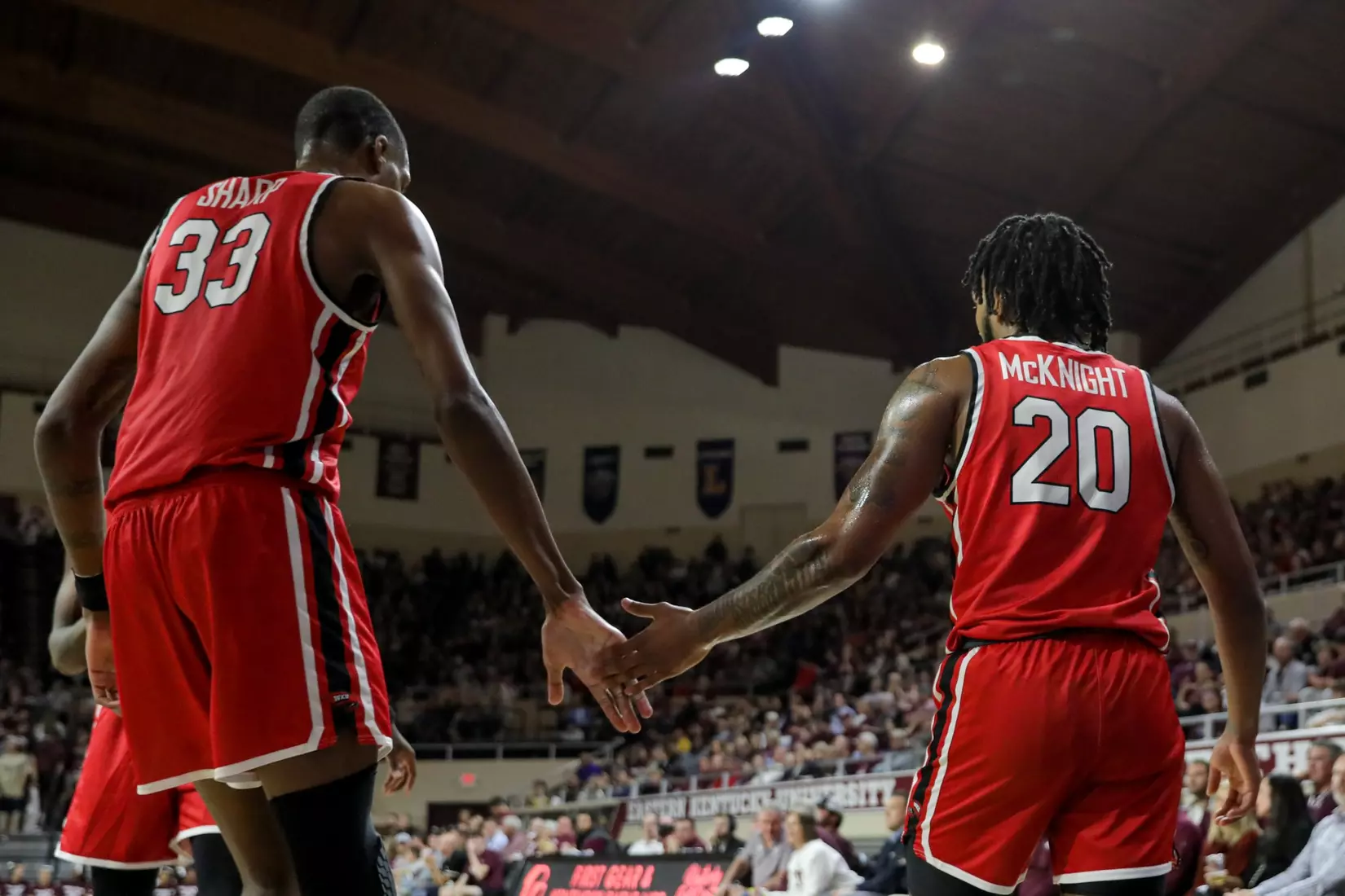 Jamarion Sharp and Dayvion McKnight of the WKU Hilltoppers at Baptist Health Arena on November 10, 2022 in Richmond, KY. Photo by Evan Brown/WKU Athletics