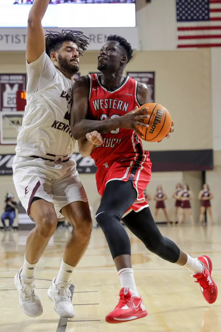 Emmanuel Akot of the WKU Hilltoppers at Baptist Health Arena on November 10, 2022 in Richmond, KY. Photo by Evan Brown/WKU Athletics