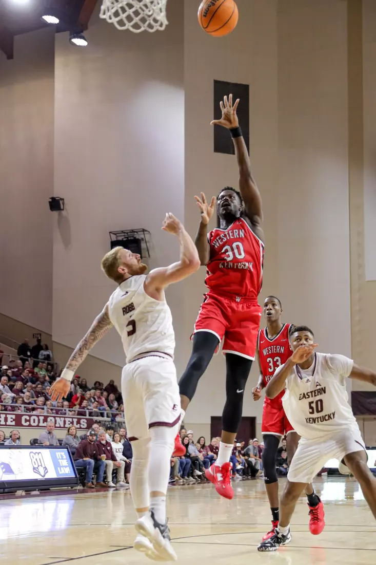 Emmanuel Akot of the WKU Hilltoppers at Baptist Health Arena on November 10, 2022 in Richmond, KY. Photo by Evan Brown/WKU Athletics