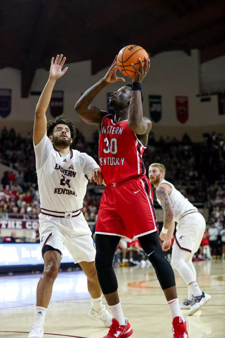 Emmanuel Akot of the WKU Hilltoppers at Baptist Health Arena on November 10, 2022 in Richmond, KY. Photo by Evan Brown/WKU Athletics