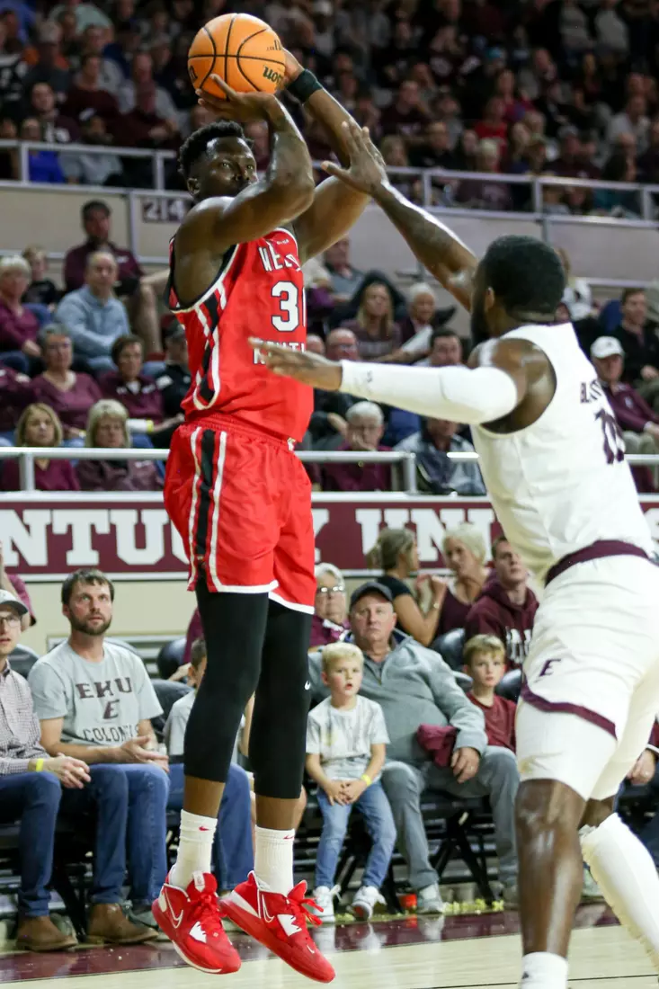 Emmanuel Akot of the WKU Hilltoppers at Baptist Health Arena on November 10, 2022 in Richmond, KY. Photo by Evan Brown/WKU Athletics