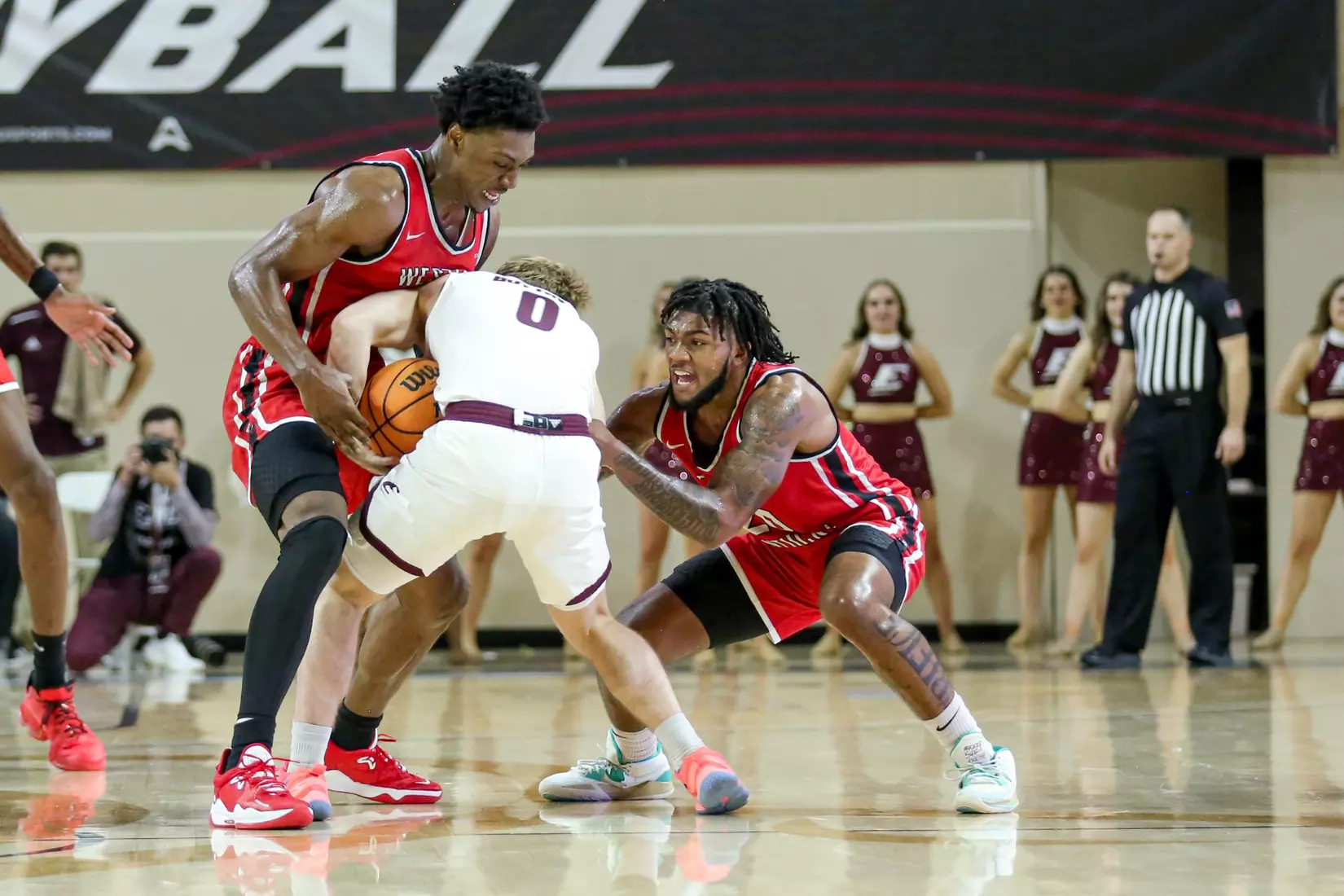 Jairus Hamilton and Dayvion McKnight of the WKU Hilltoppers at Baptist Health Arena on November 10, 2022 in Richmond, KY. Photo by Evan Brown/WKU Athletics
