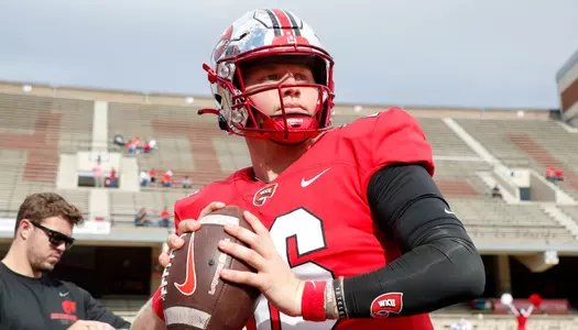 Quarterback Austin Reed (16) of the WKU Hilltoppers at Houchens Industries - L.T. Smith Stadium on October 29, 2022 in Bowling Green, KY. Photo by Gunnar Word/WKU Athletics