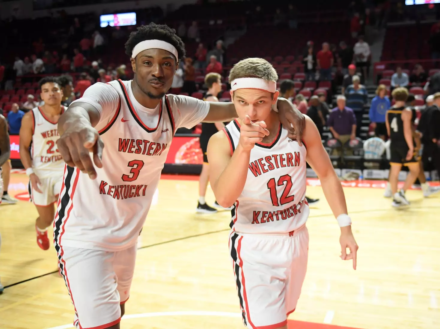 Forward Jairus Hamilton (3) and Guard Tyler Olden (12) of the WKU Hilltoppers at E.A. Diddle Arena on November 2, 2022 in Bowling Green, KY. Photo by Steve Roberts/WKU Athletics