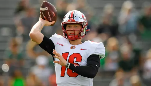 Quarterback Austin Reed (16) of the WKU Hilltoppers at Jerry Richardson Stadium on November 5, 2022 in Charlotte, NC. Photo by Steve Roberts/WKU Athletics