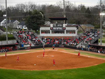 WKU Hilltoppers plays during a game against the #10 Arkansas Razorbacks on March 21, 2022 at WKU Softball Complex in Bowling Green, KY