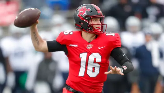 Quarterback Austin Reed (16) of the WKU Hilltoppers at Houchen Industries-L.T. Smith Stadium on November 12, 2022 in Bowling Green, KY. Photo by Gunnar Word/WKU Athletics
