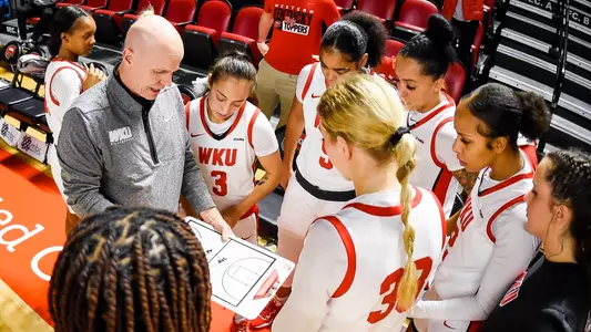 WBB Team Huddle with Coach Collins