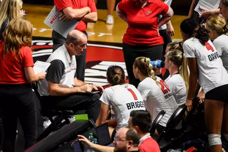 Head coach Travis Hudson of the WKU Hilltoppers during a volleyball match at E.A. Diddle Arena on Sept. 9, 2022 in Bowling Green, KY. Photo by Steve Roberts/WKU Athletics