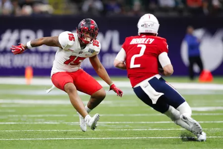 Linebacker Aaron Key (15) of the WKU Hilltoppers at New Orleans Bowl at Caesars Superdome on December 21, 2022 in New Orleans Louisiana. Photo by Gunnar Word/WKU Athletics