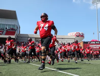 WKU Hilltoppers offensive lineman Michael Ondelacy before a game against the Austin Peay Governors on August 27, 2022 at Houchens Industries L.T. Smith Stadium in Bowling Green, KY