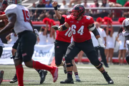 WKU Hilltoppers offensive lineman Vincent Murphy during a game against the Austin Peay Governors on August 27, 2022 at Houchens Industries L.T. Smith Stadium in Bowling Green, KY