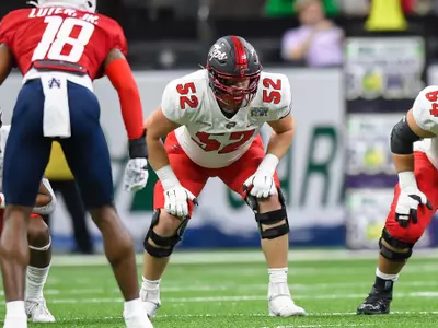 Offensive lineman Marshall Jackson (52) of the WKU Hilltoppers at New Orleans Bowl at Caesars Superdome on December 21, 2022 in New Orleans Louisiana. Photo by Steve Roberts/WKU Athletics
