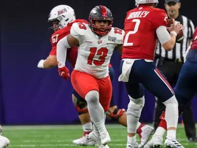Defensive tackle Terrion Thompson (13) of the WKU Hilltoppers at New Orleans Bowl at Caesars Superdome on December 21, 2022 in New Orleans Louisiana. Photo by Steve Roberts/WKU Athletics