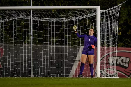 Goalkeeper Maddie Davis (1) of the WKU Hilltoppers at WKU Soccer Complex on October 12, 2023 in Bowling Green, KY. Photo by Steve Roberts/WKU Athletics